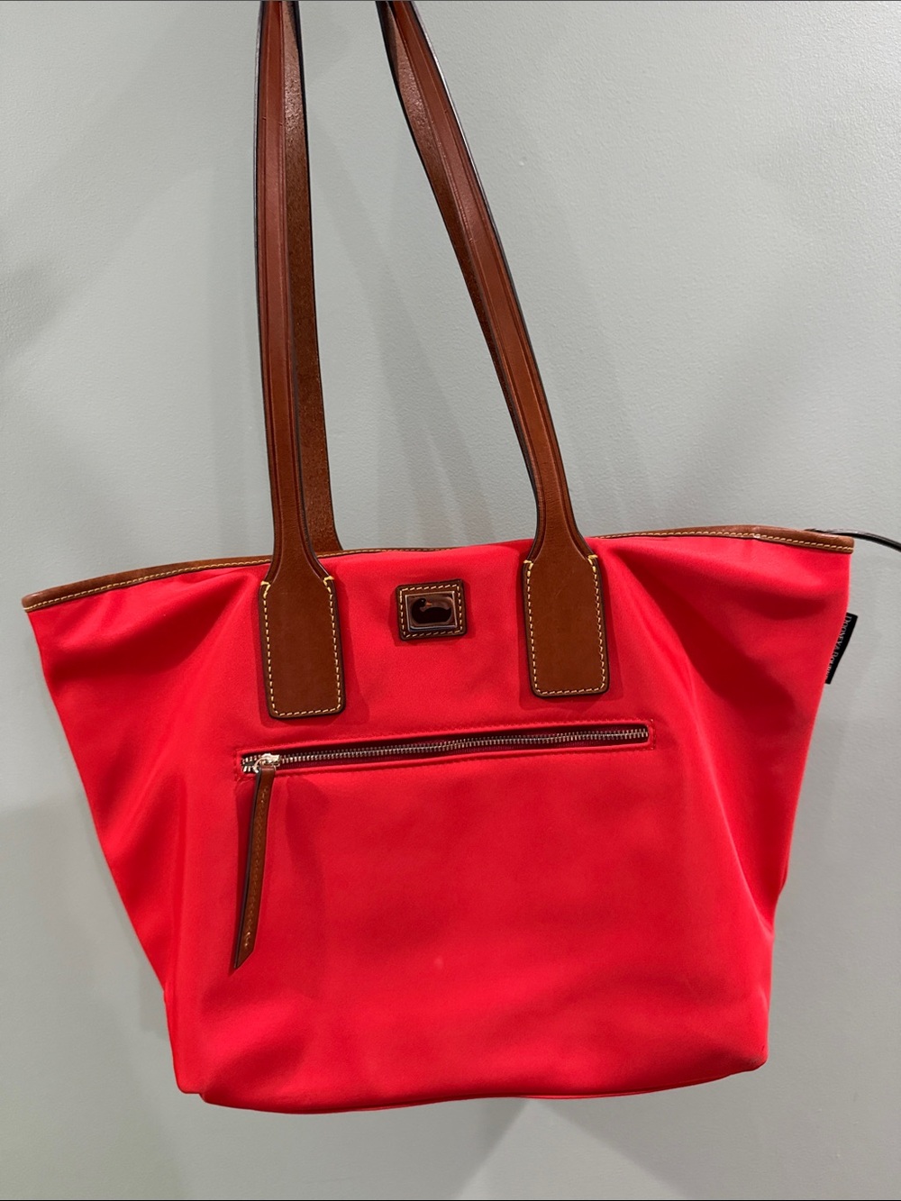 Dooney & Bourke Red Tote with Brown Leather Trim